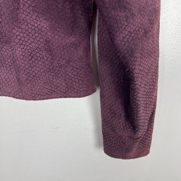 Vintage 70s Leathercraft Purple Textured Leather Jacket Zip Up Collarless Sz M - Picture 4 of 9